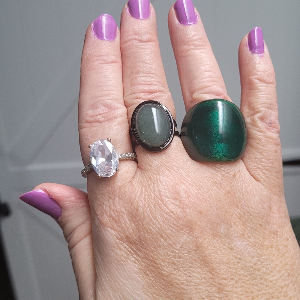 Green Agate Stone Ring on Black Bezel Setting NWT Handmade - Picture 5 of 5